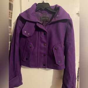 BCBG MAX AZRIA Purple Short Wool Coat with Hood